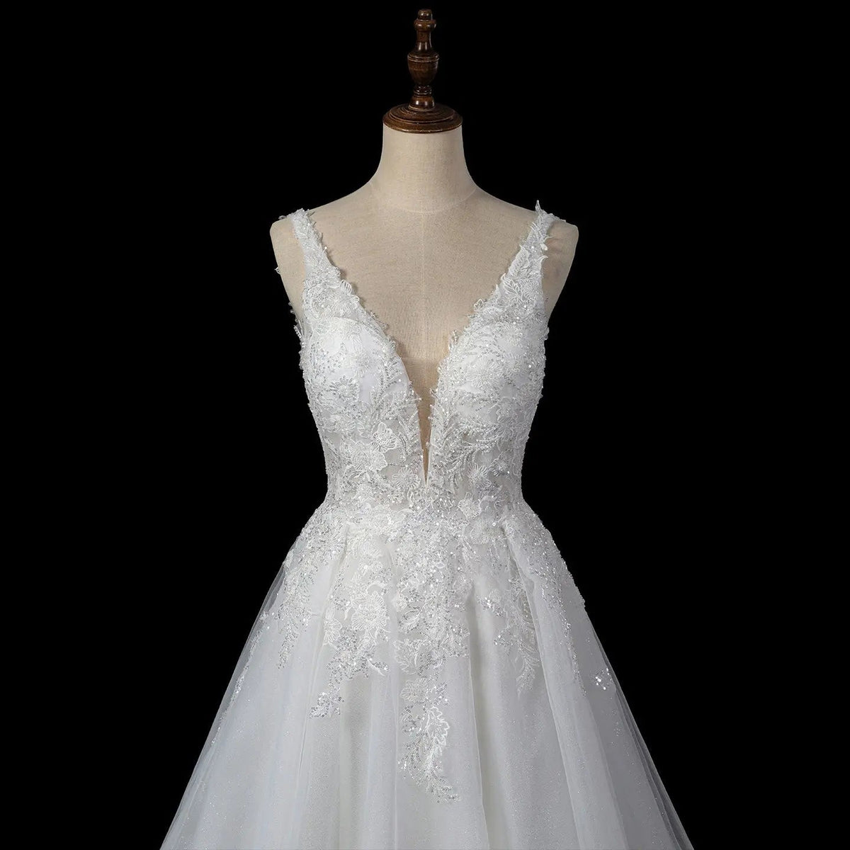 Dreamy White Glitter Tulle Wedding Dress with Lace Bodice and Corset Back ZP054
