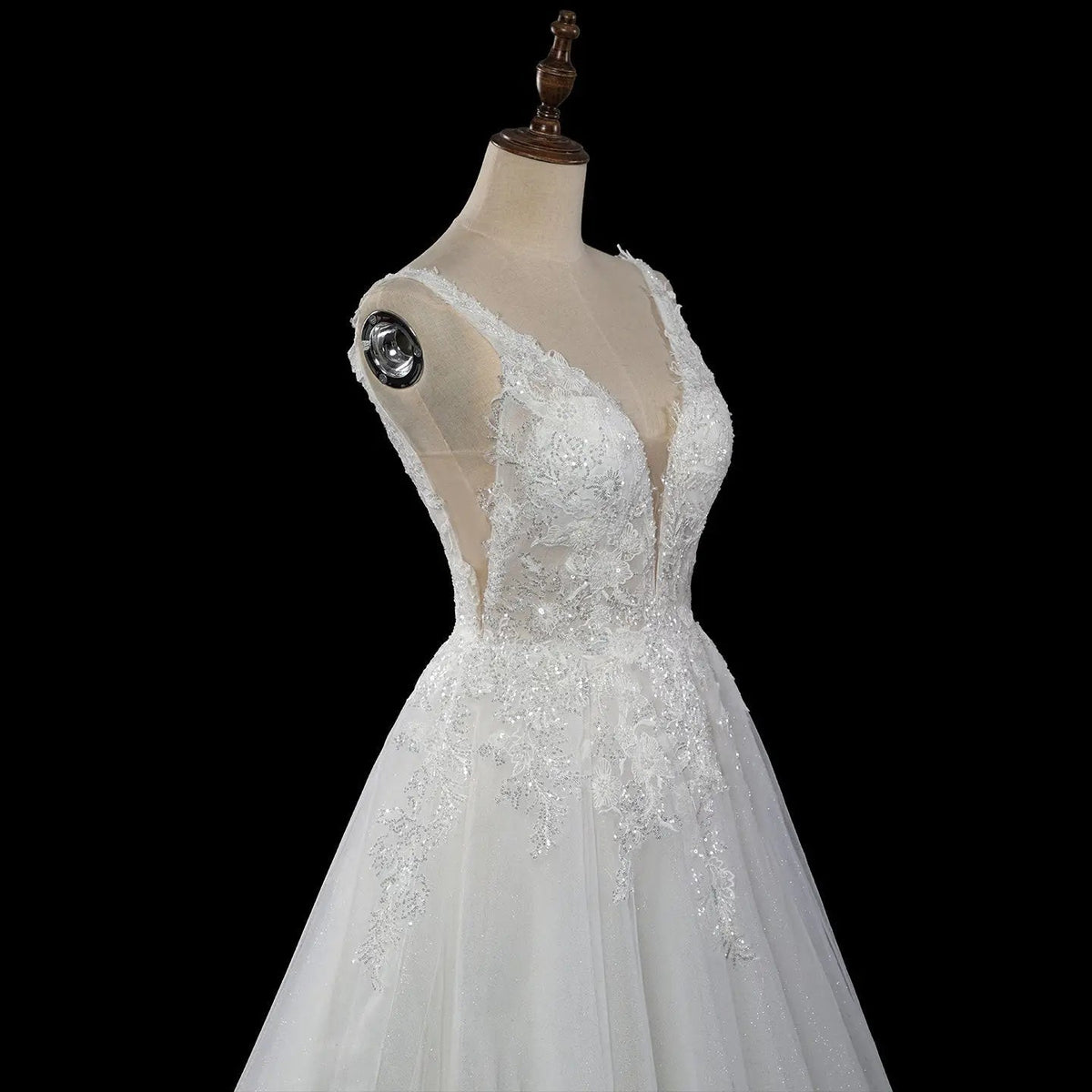Dreamy White Glitter Tulle Wedding Dress with Lace Bodice and Corset Back ZP054