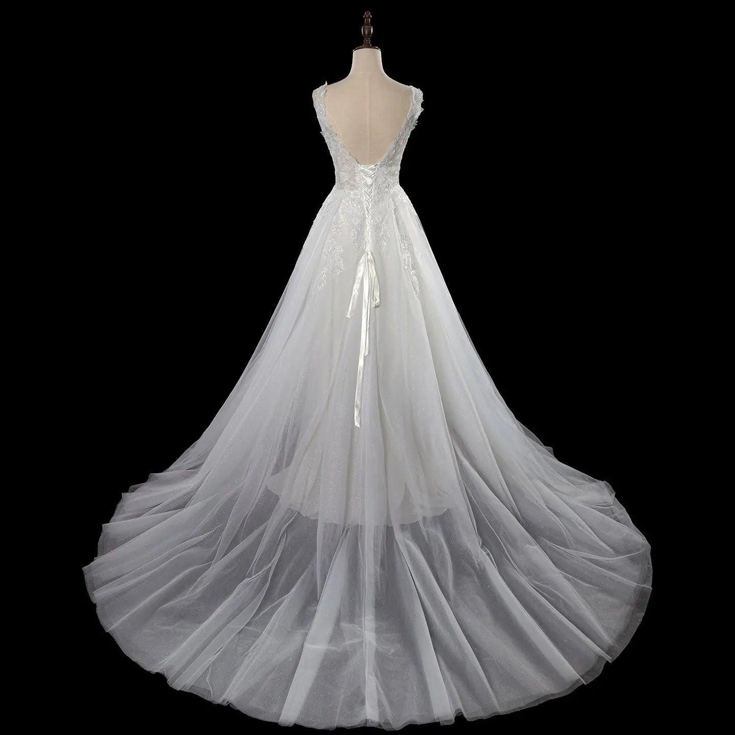 Dreamy White Glitter Tulle Wedding Dress with Lace Bodice and Corset Back ZP054