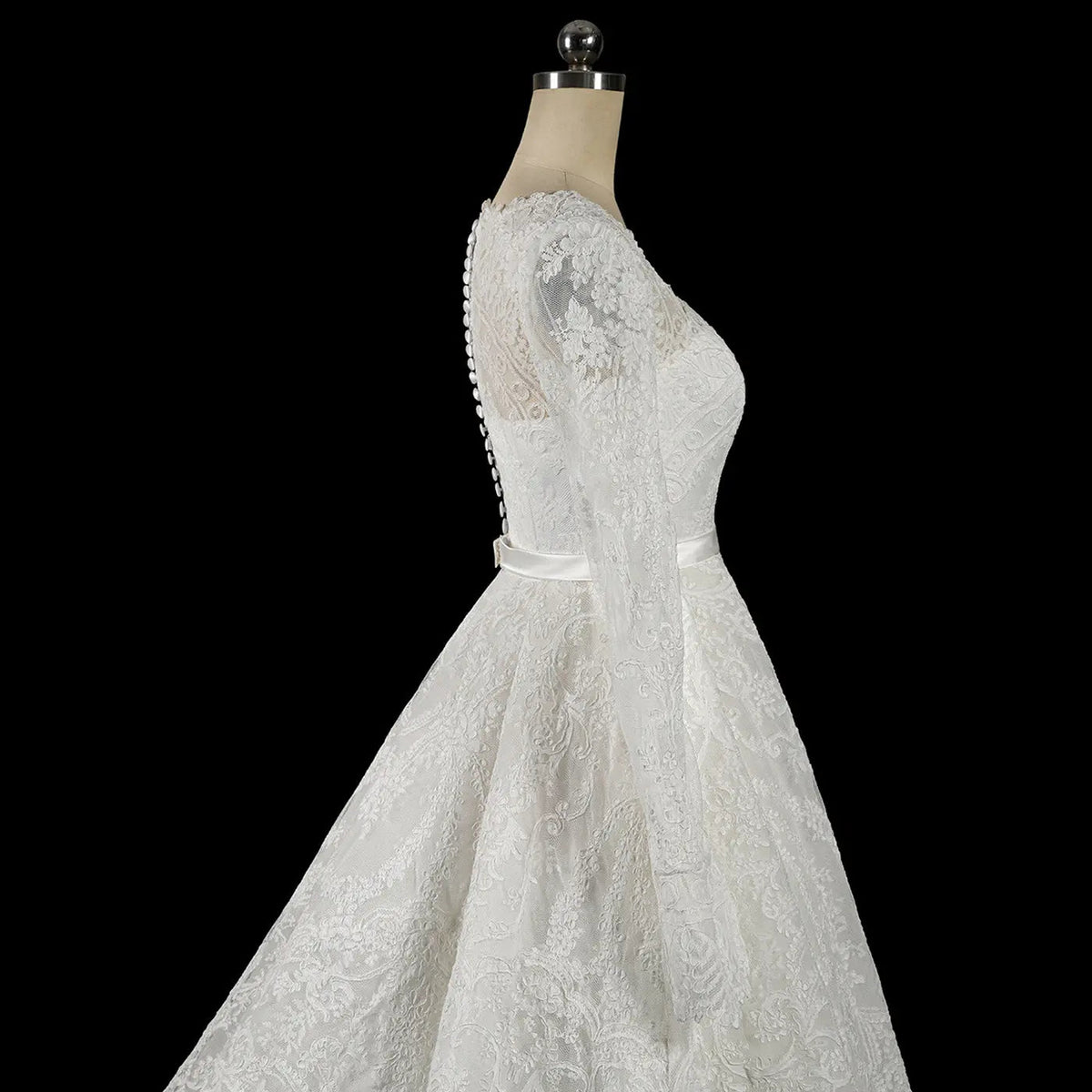 Luxury White Lace Long Sleeve Square Neck Wedding Dress with Veil ZP136