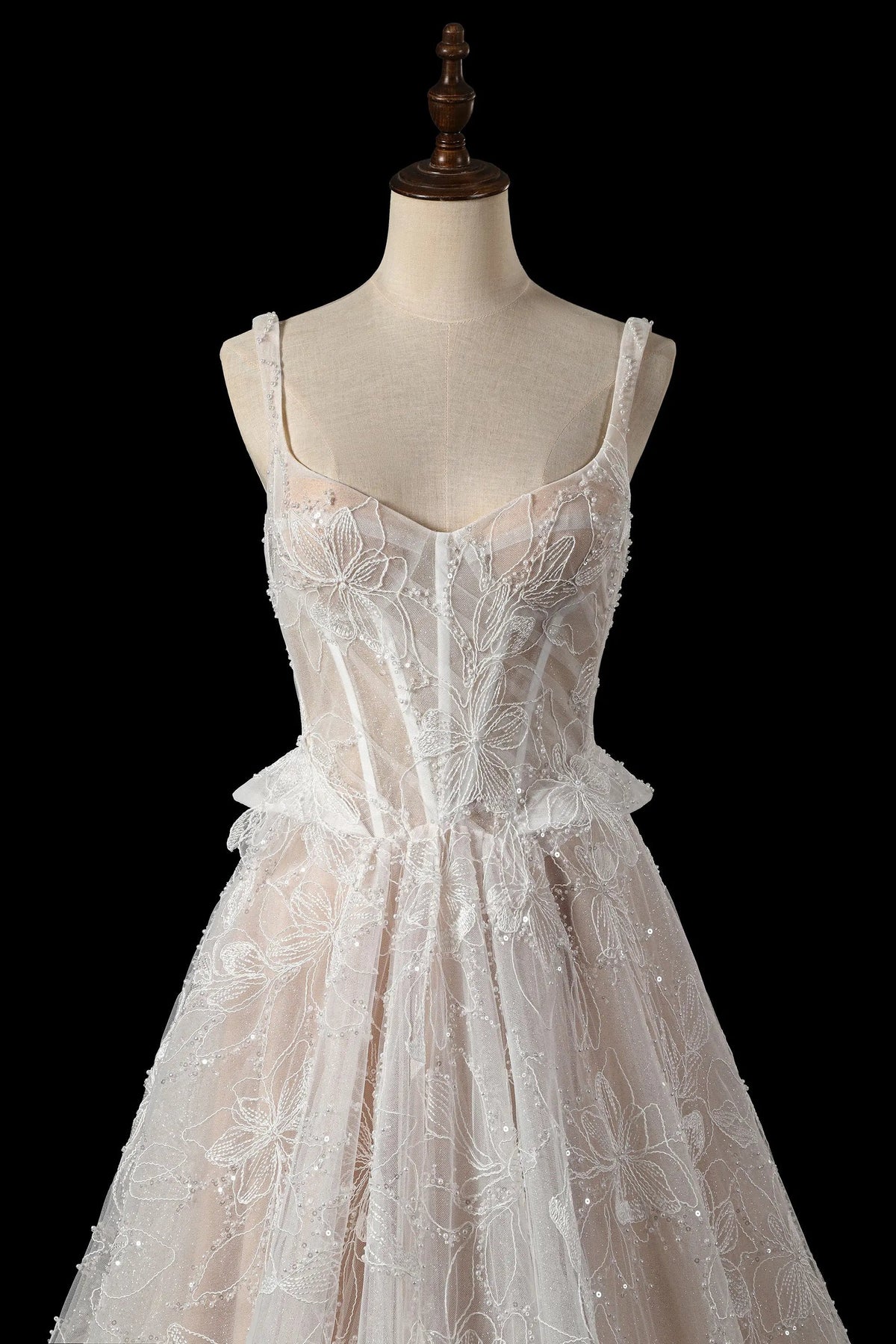 Luxury Ivory Square Neck Corset Lace Tulle A-Line Wedding Dress with Train ZP064