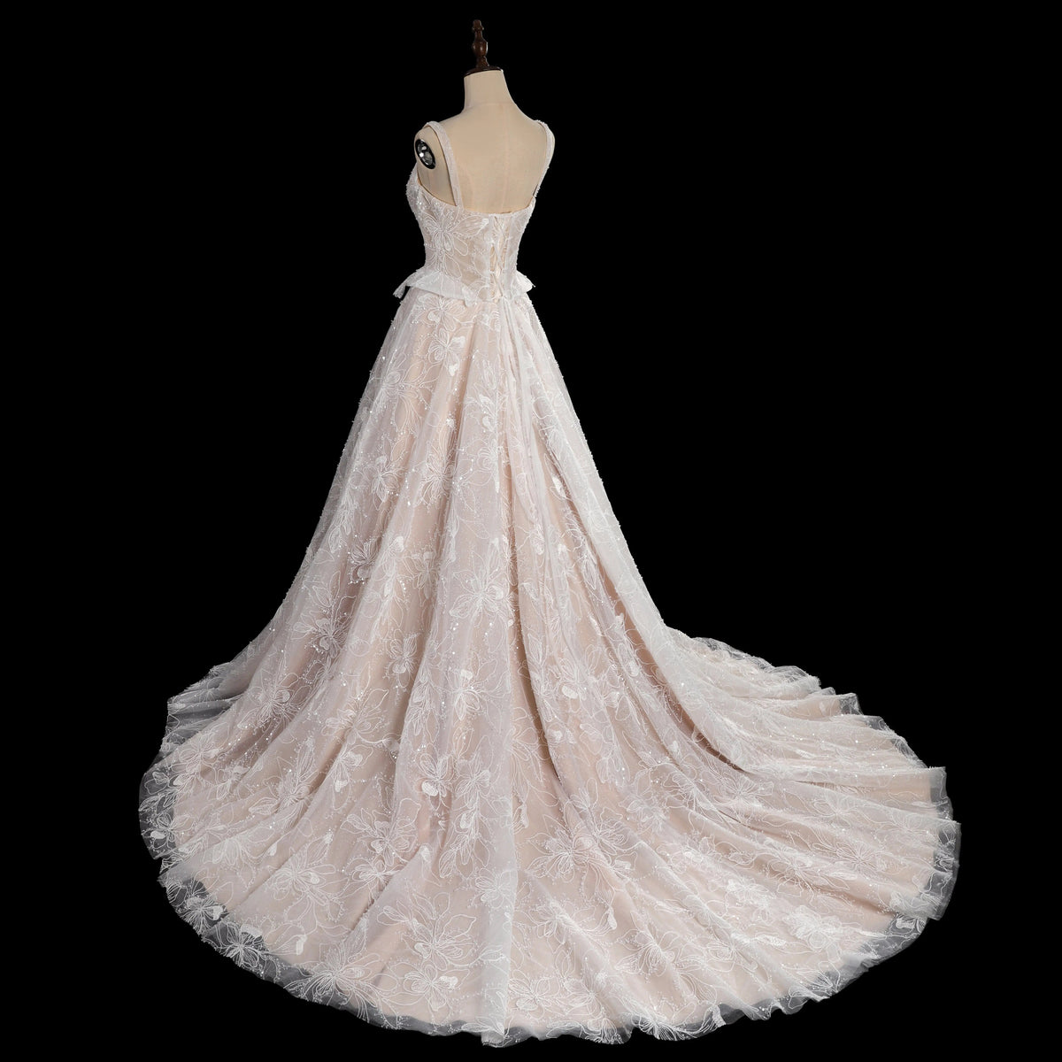 Luxury Ivory Square Neck Corset Lace Tulle A-Line Wedding Dress with Train ZP064
