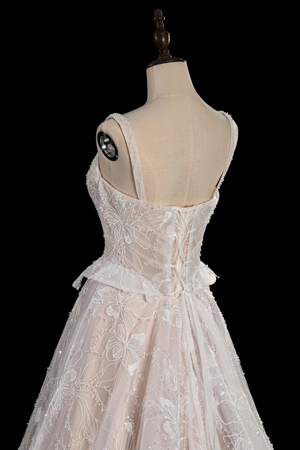 Luxury Ivory Square Neck Corset Lace Tulle A-Line Wedding Dress with Train ZP064