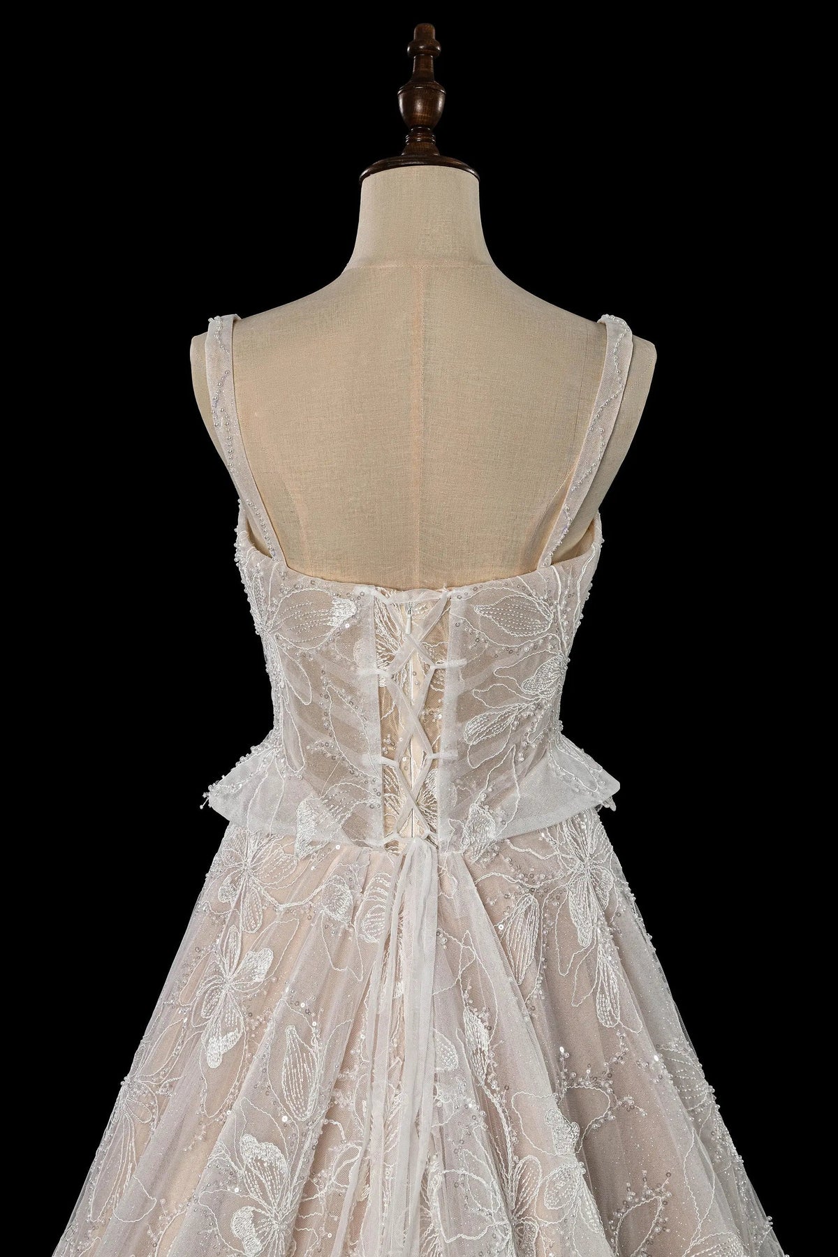 Luxury Ivory Square Neck Corset Lace Tulle A-Line Wedding Dress with Train ZP064