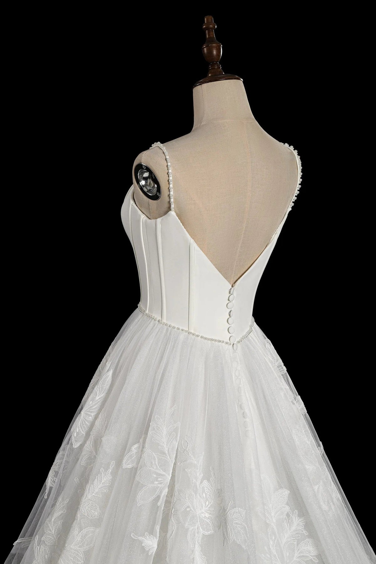 Elegant White Spaghetti Strap Satin Bodice Lace Tulle Wedding Dress with Train ZP065