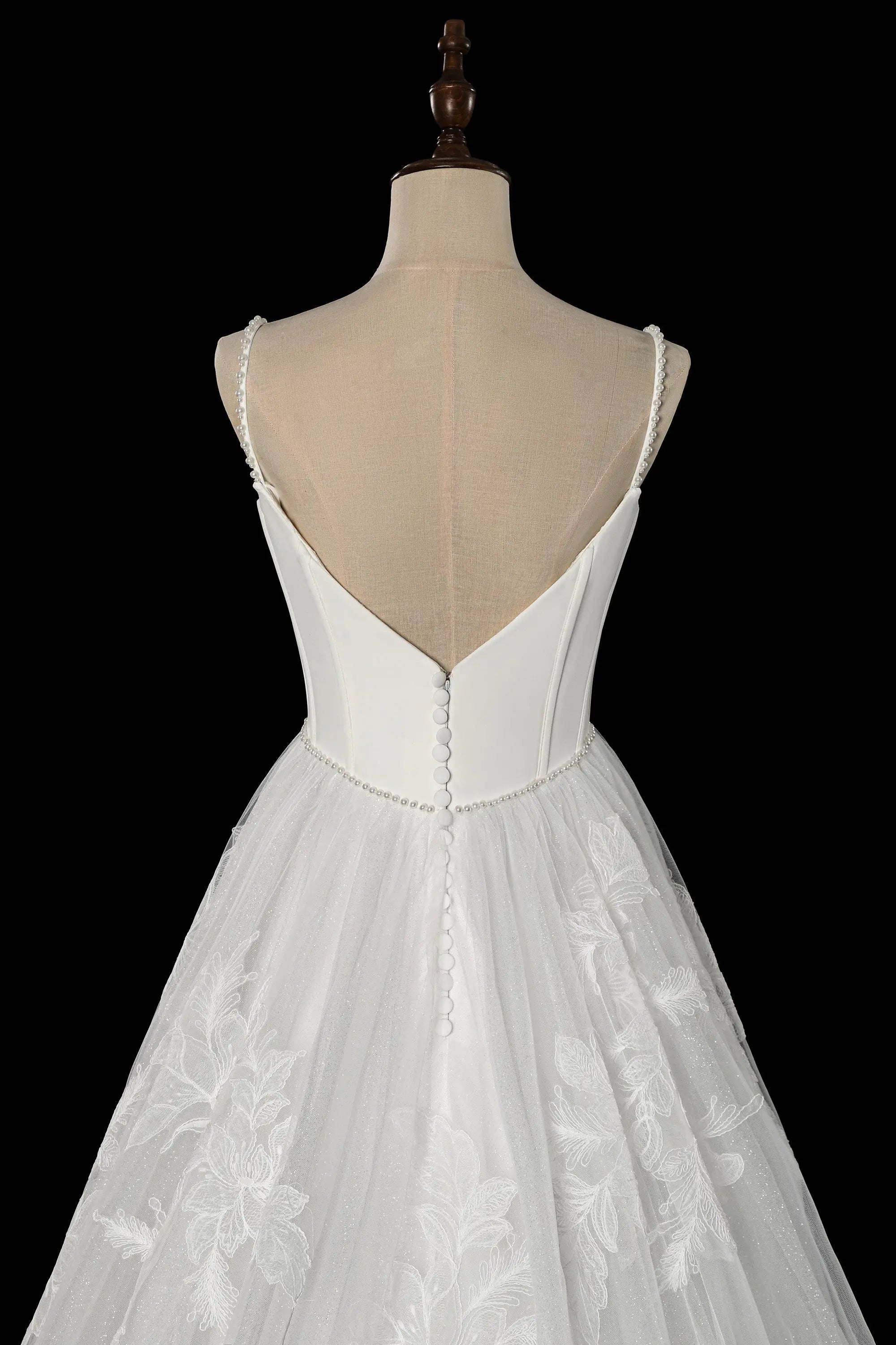 Elegant White Spaghetti Strap Satin Bodice Lace Tulle Wedding Dress with Train ZP065