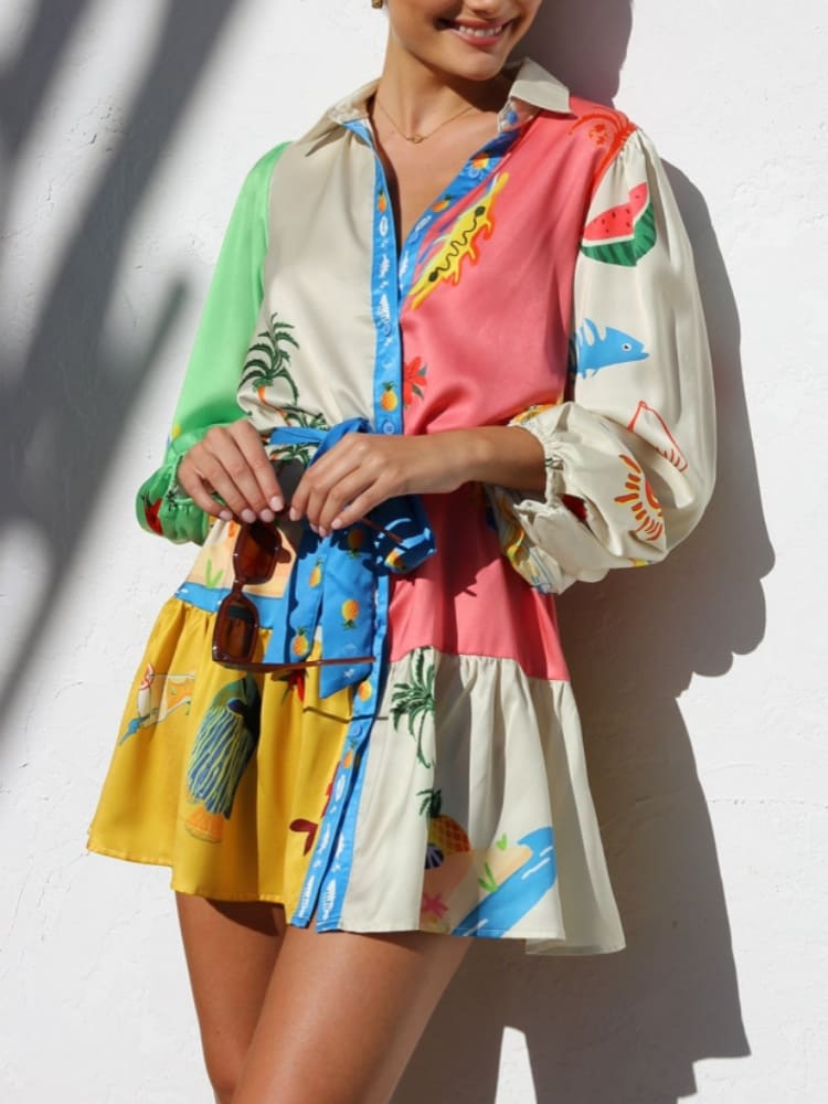 Multi - Coloured Print Mini Dress