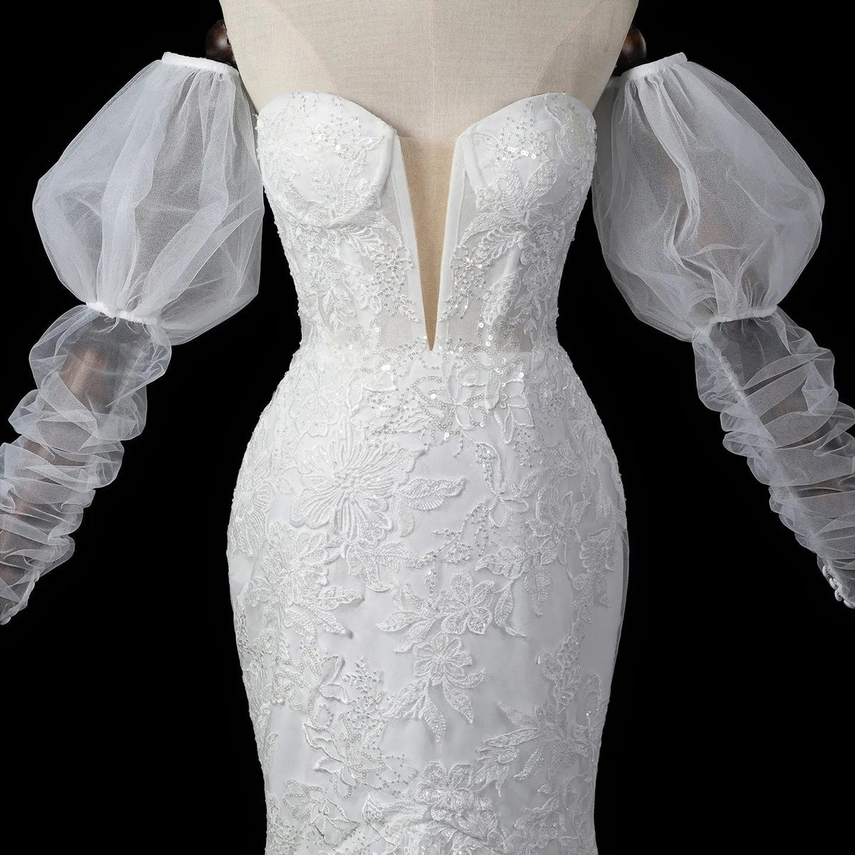 Glamorous White Sweetheart Neckline Mermaid Wedding Dress with Detachable Tulle Sleeves ZP056