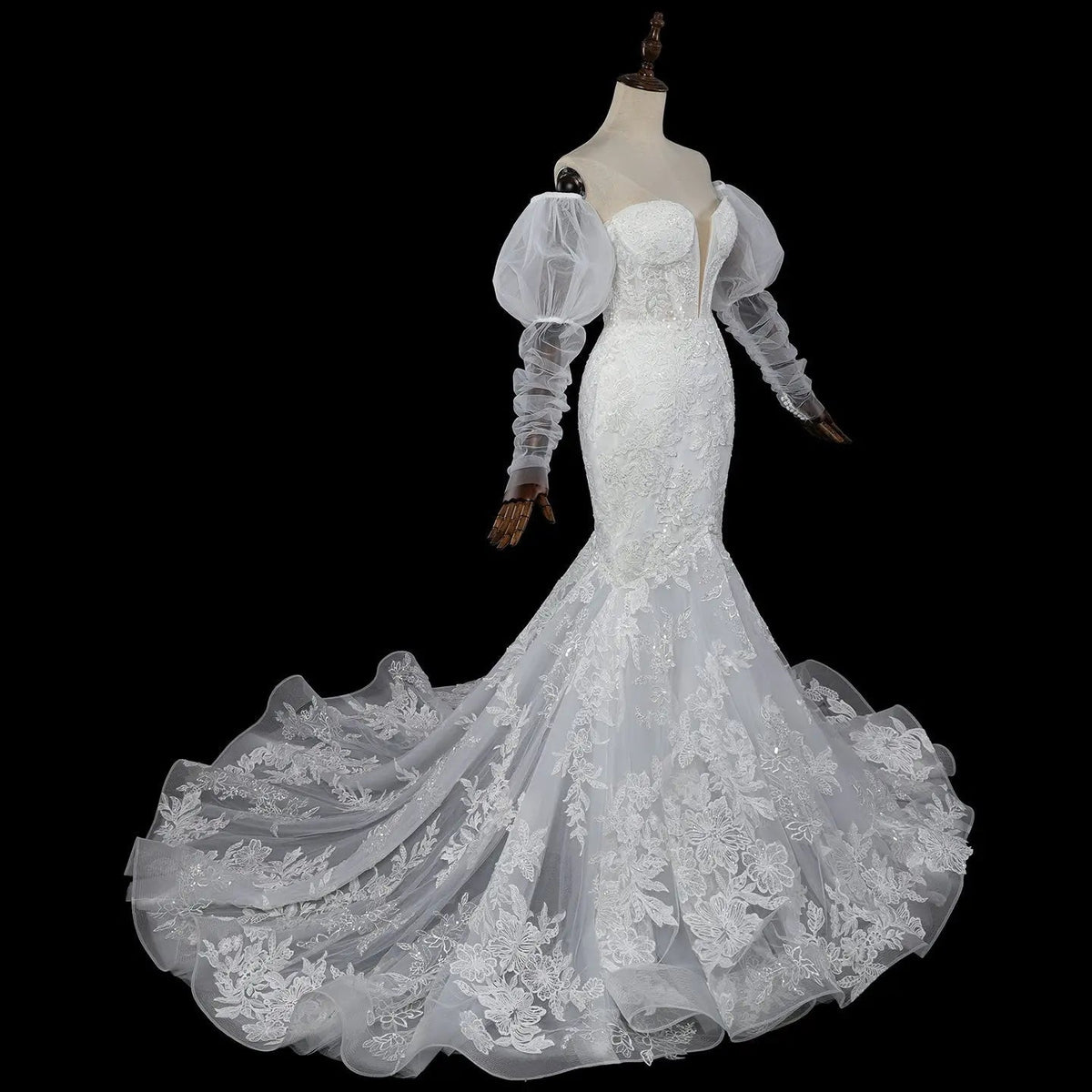 Glamorous White Sweetheart Neckline Mermaid Wedding Dress with Detachable Tulle Sleeves ZP056