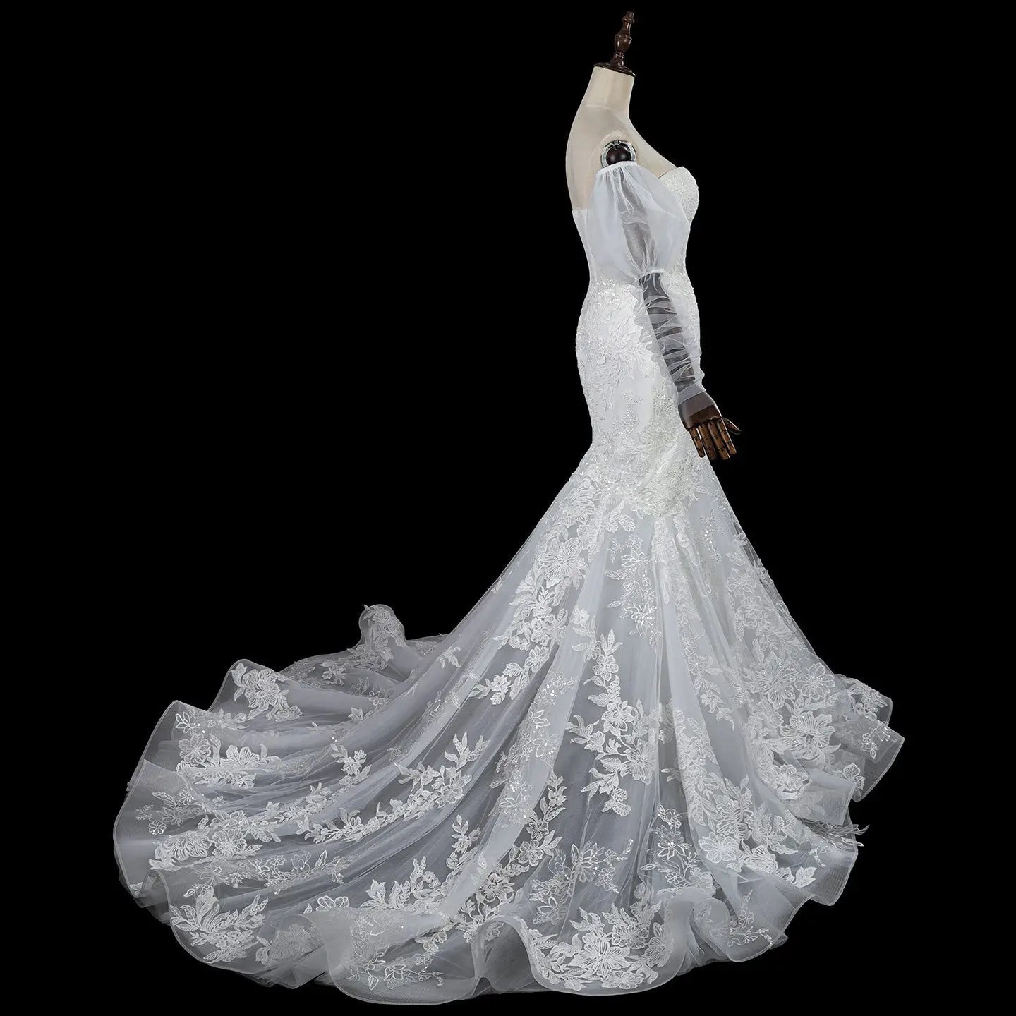 Glamorous White Sweetheart Neckline Mermaid Wedding Dress with Detachable Tulle Sleeves ZP056