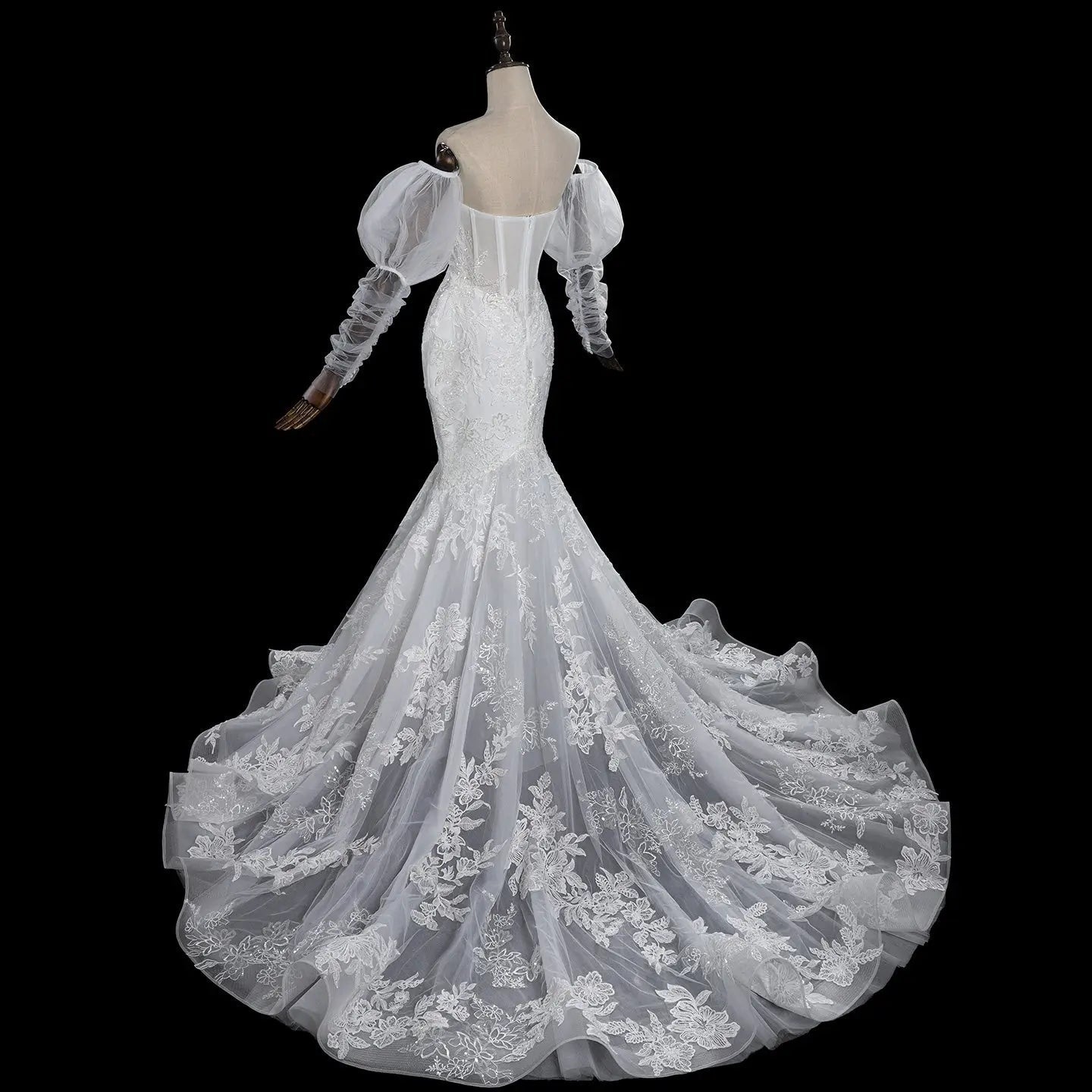 Glamorous White Sweetheart Neckline Mermaid Wedding Dress with Detachable Tulle Sleeves ZP056