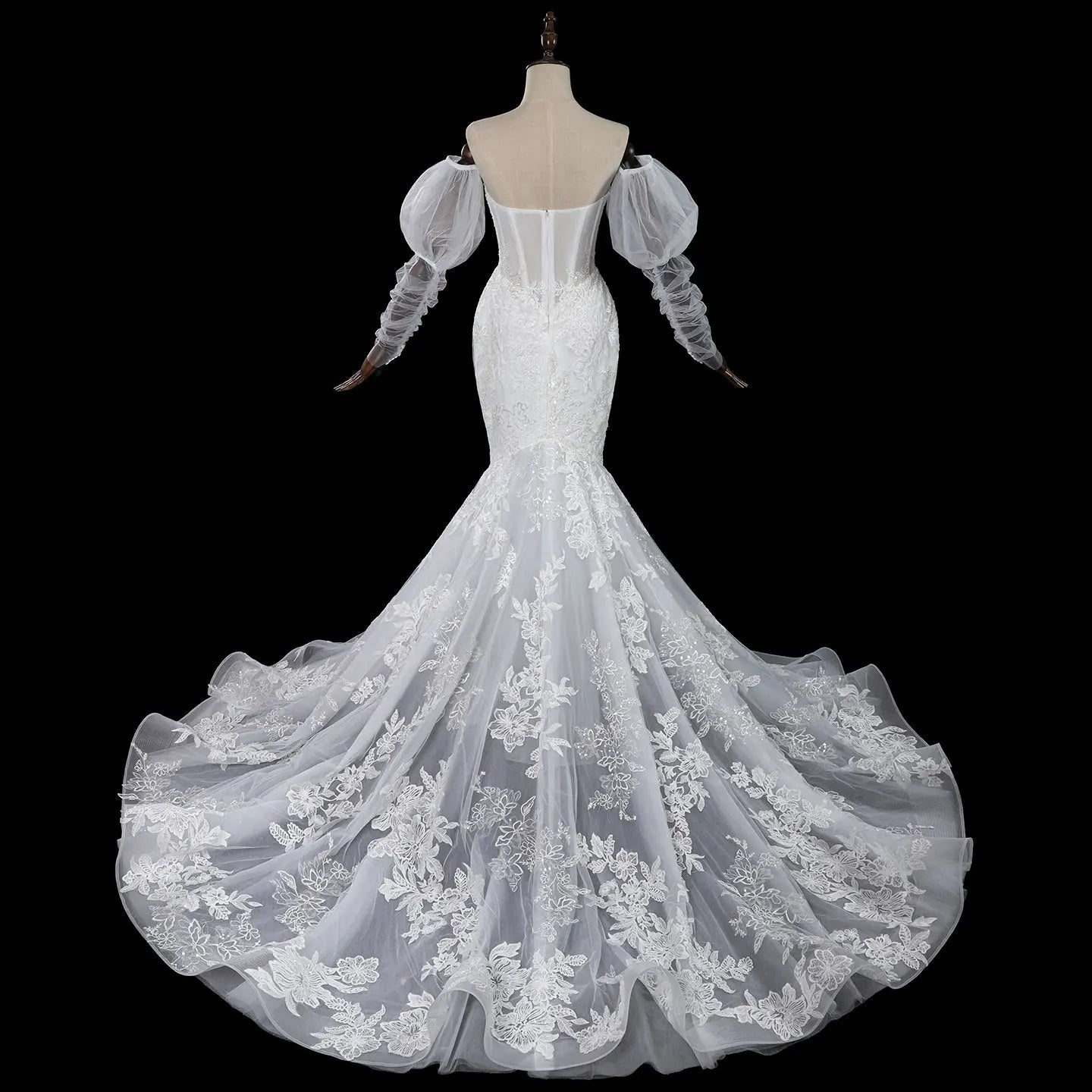 Glamorous White Sweetheart Neckline Mermaid Wedding Dress with Detachable Tulle Sleeves ZP056