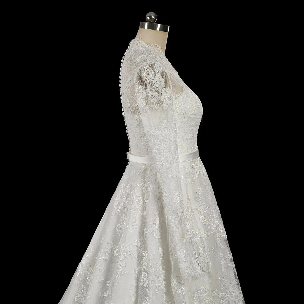 Elegant Printed Lace High Neck Wedding Dress with Train ZP171