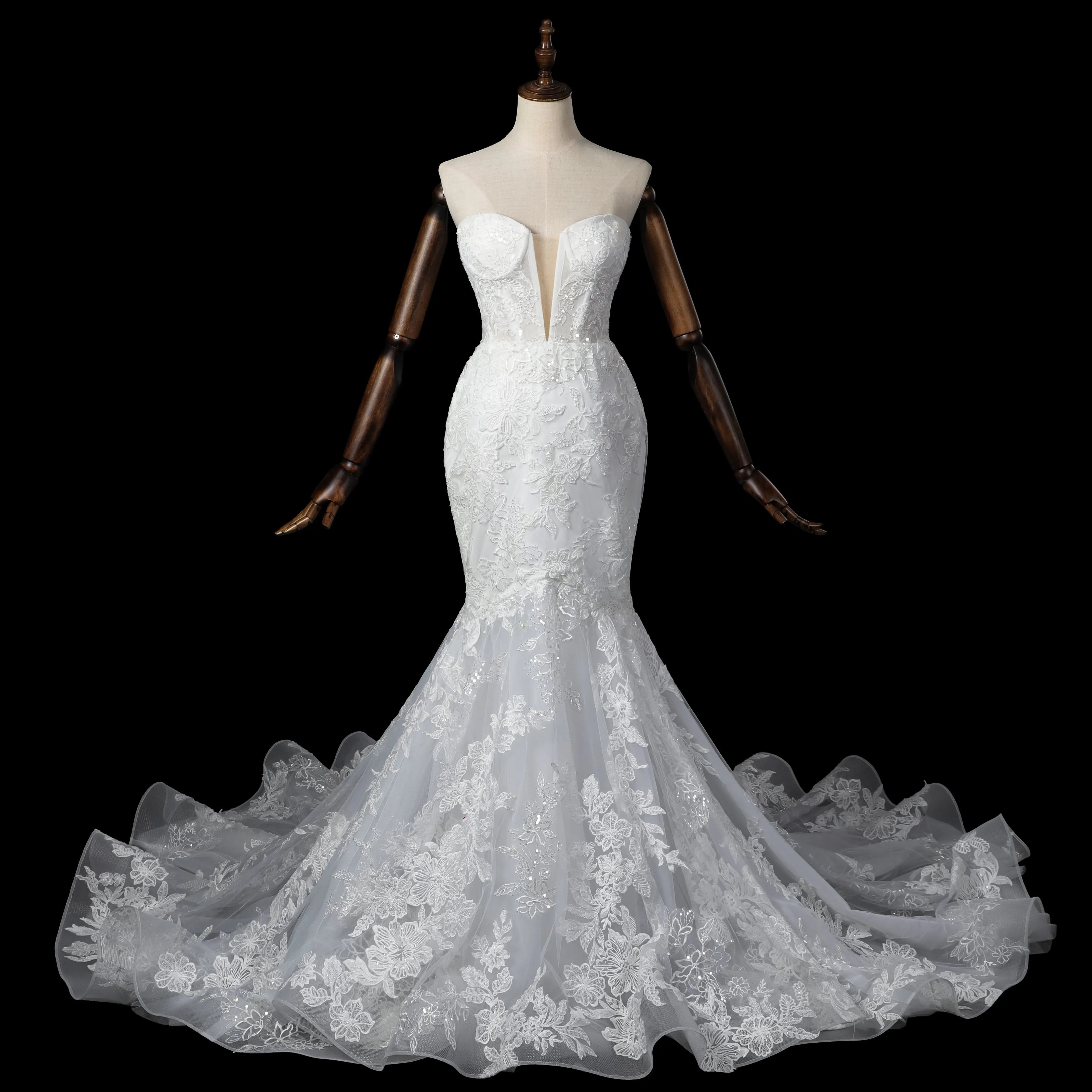 Glamorous White Sweetheart Neckline Mermaid Wedding Dress with Detachable Tulle Sleeves ZP056