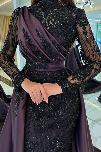 luxury lace embroidered prom dress sexy evening dresses with detachable tail Y4998 - View 3 | VelvetHem