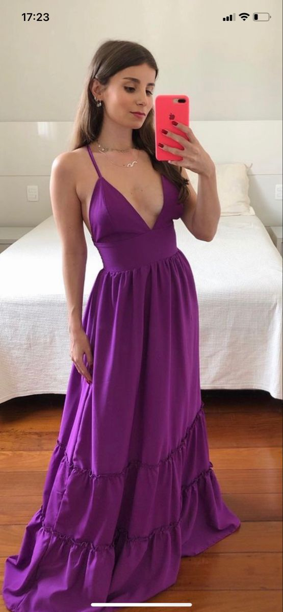 Purple Spaghetti Straps V Neck Prom Dress,Simple Purple Evening Dress Y2349 - View 2 | VelvetHem