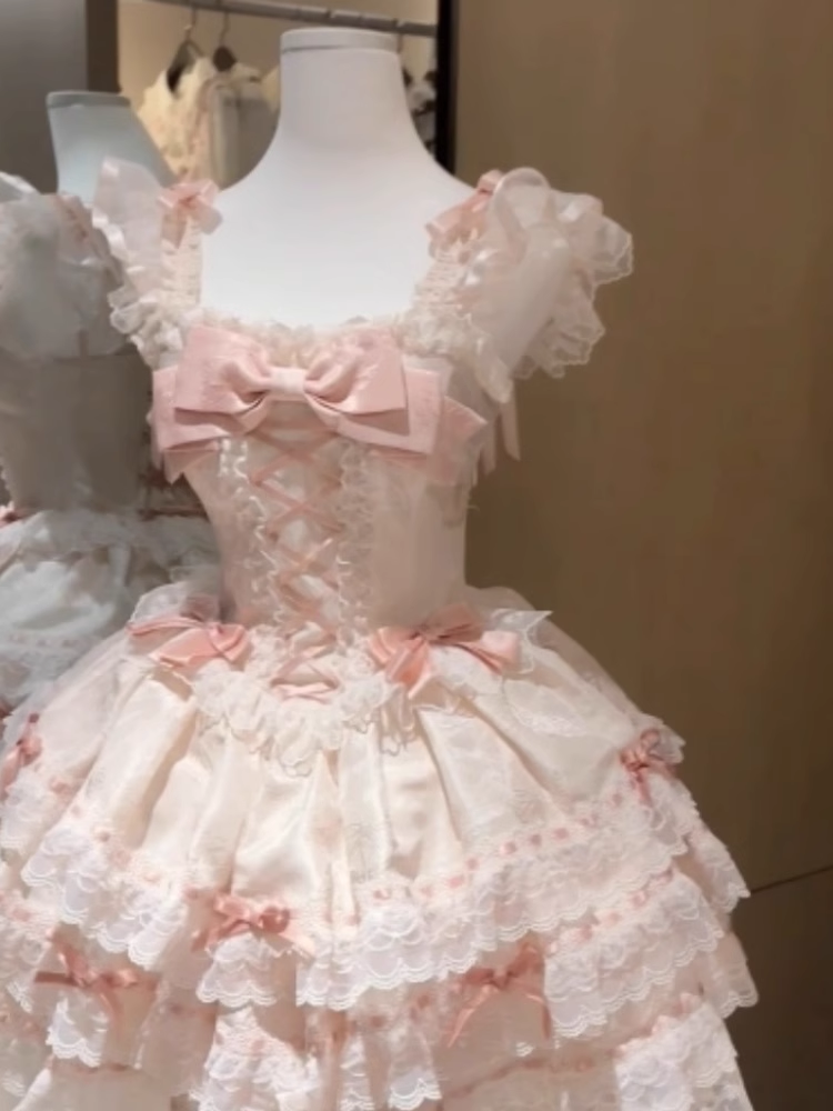 Cute Girl Lolita Lace Bow Princess Dress Pink Birthday Dress