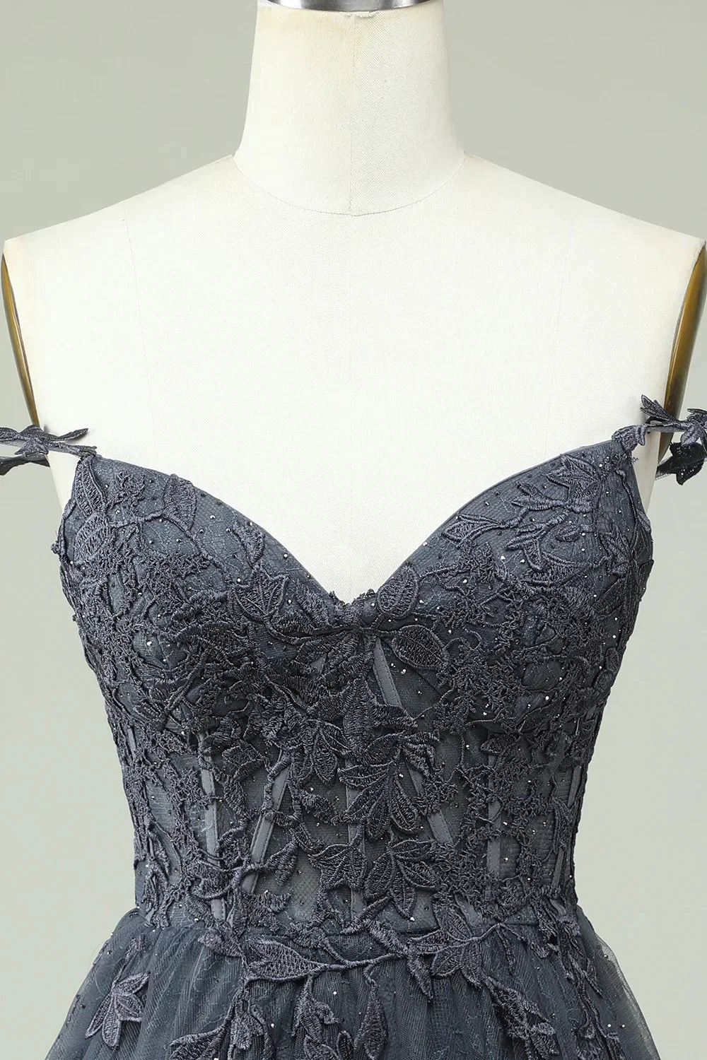 Cute A Line Spaghetti Straps Grey Short Homecoming Dress with Appliques (ZD12124)