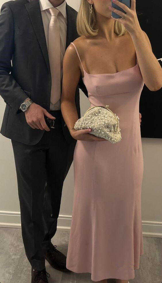 Simple Pink Spaghetti Straps Prom Dress Pink Evening Dress Y7409 - VelvetHem