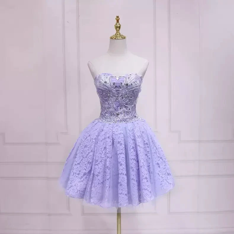 Purple Lace Short Homecoming Dress Strapless Homecoming Dress s37 by simplepromdress