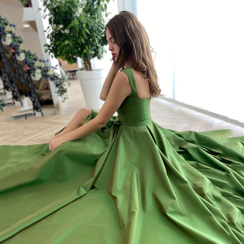 Green Prom Dresses Slit ， Straps Prom Dress C1051