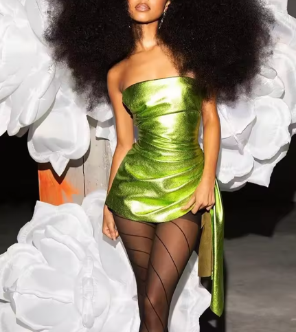 Elegant Strapless Green Satin Short Prom Dress Formal Homecoming Dress Cocktail Dress