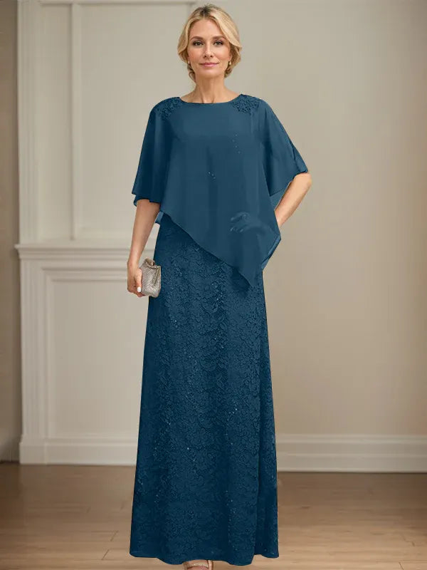 Sheath/Column Scoop Floor-Length Chiffon Lace Mother of the Bride Dress With Sequins Beading