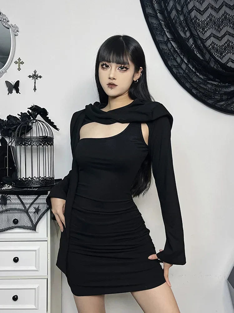 Wasteland Kitten Hollow Out Long Sleeve Folds Bodycon Dress - View 3 | VelvetHem
