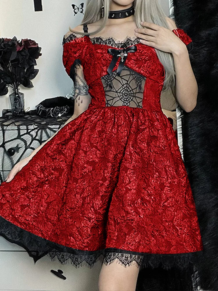Mini Party Aesthetic One Shoulder Strap Lace Cutouts Elegant A-Line High Waist Prom Y2K Grunge Clubwear Dress - View 2 | VelvetHem