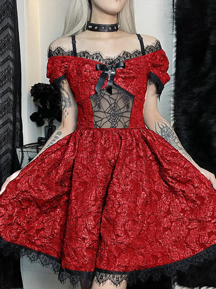 Mini Party Aesthetic One Shoulder Strap Lace Cutouts Elegant A-Line High Waist Prom Y2K Grunge Clubwear Dress - View 8 | VelvetHem