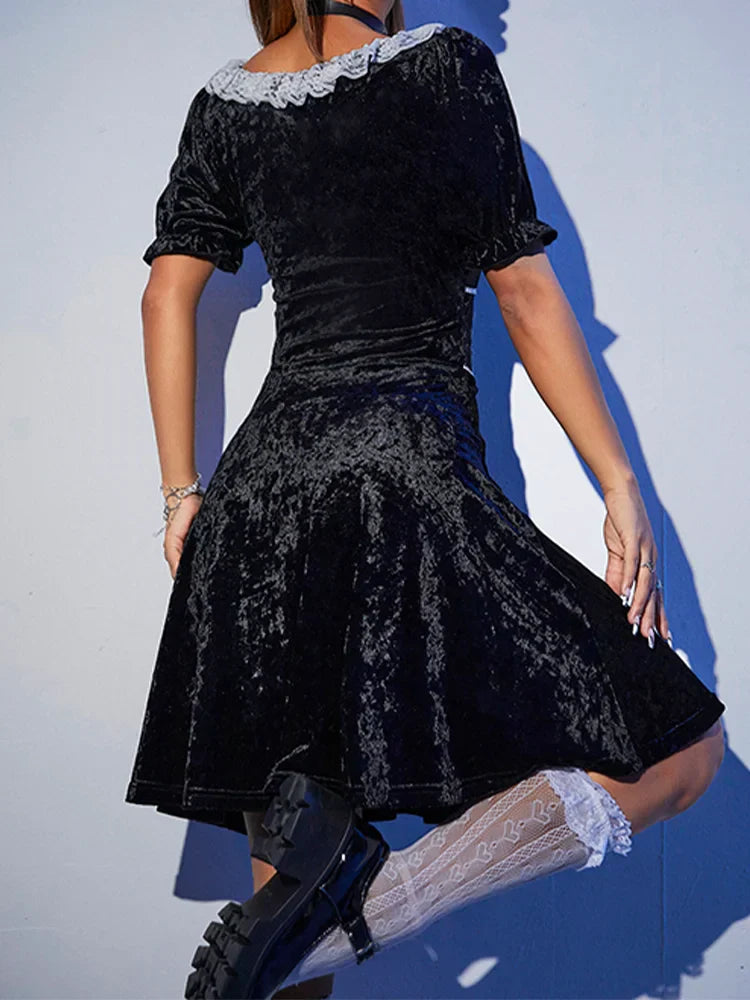 Black Velvet Harajuku Corset A Line Summer Fashion Party Dress