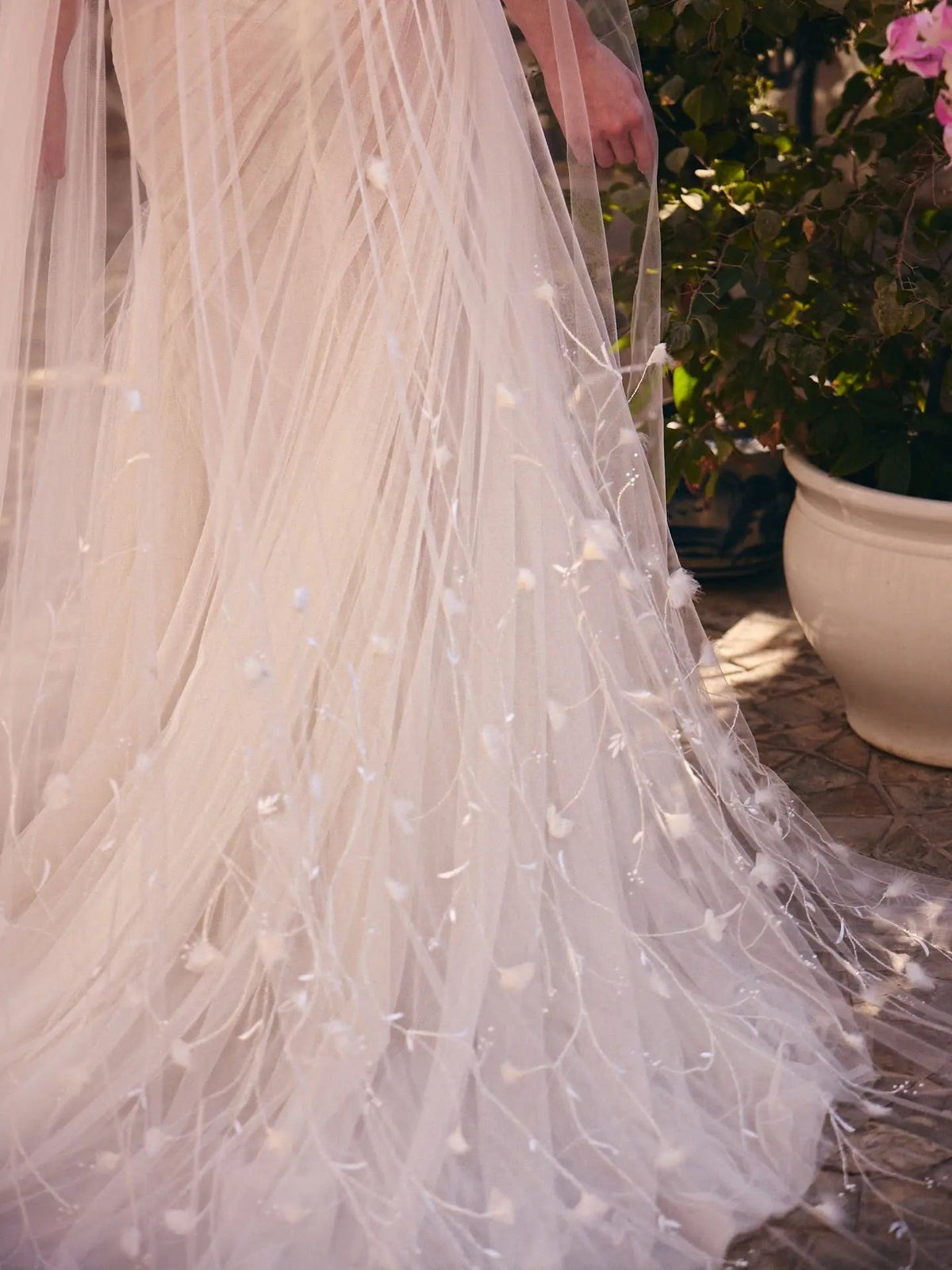 Elegant Off-the-Shoulder Ruched 3D Floral Wedding Dress with Veil ZP071