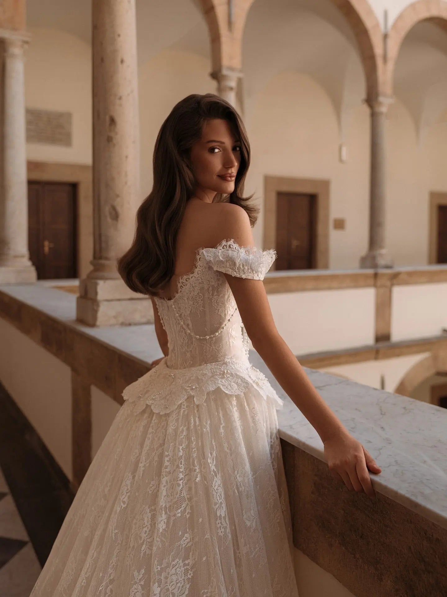 Opulent Ivory Off-the-Shoulder Beaded Lace Tulle Ball Gown Wedding Dress ZP127