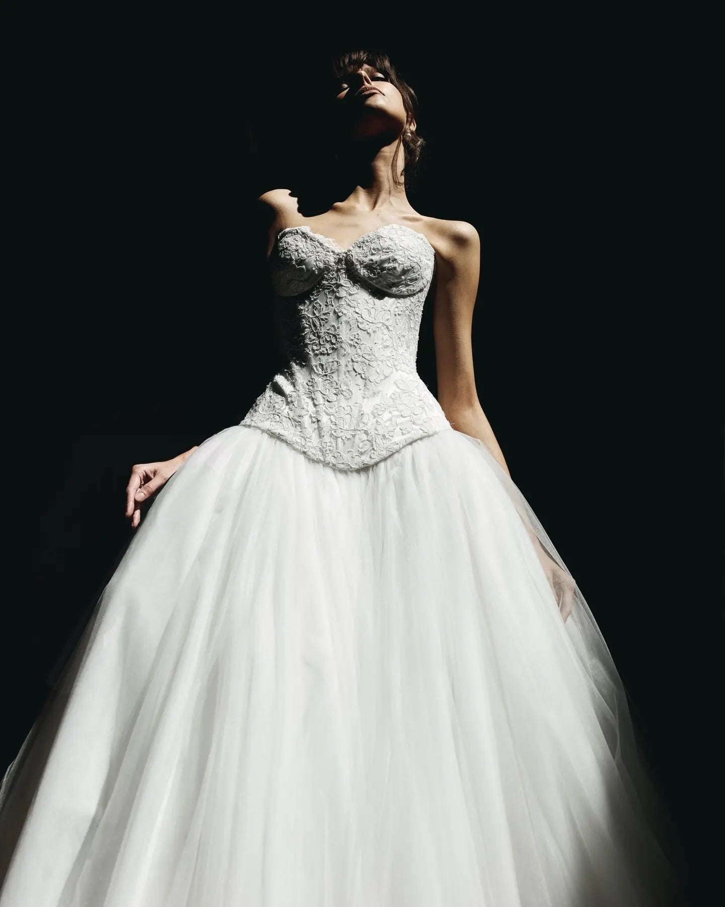 Luxury White Strapless Lace Tulle Ball Gown Wedding Dress ZP145