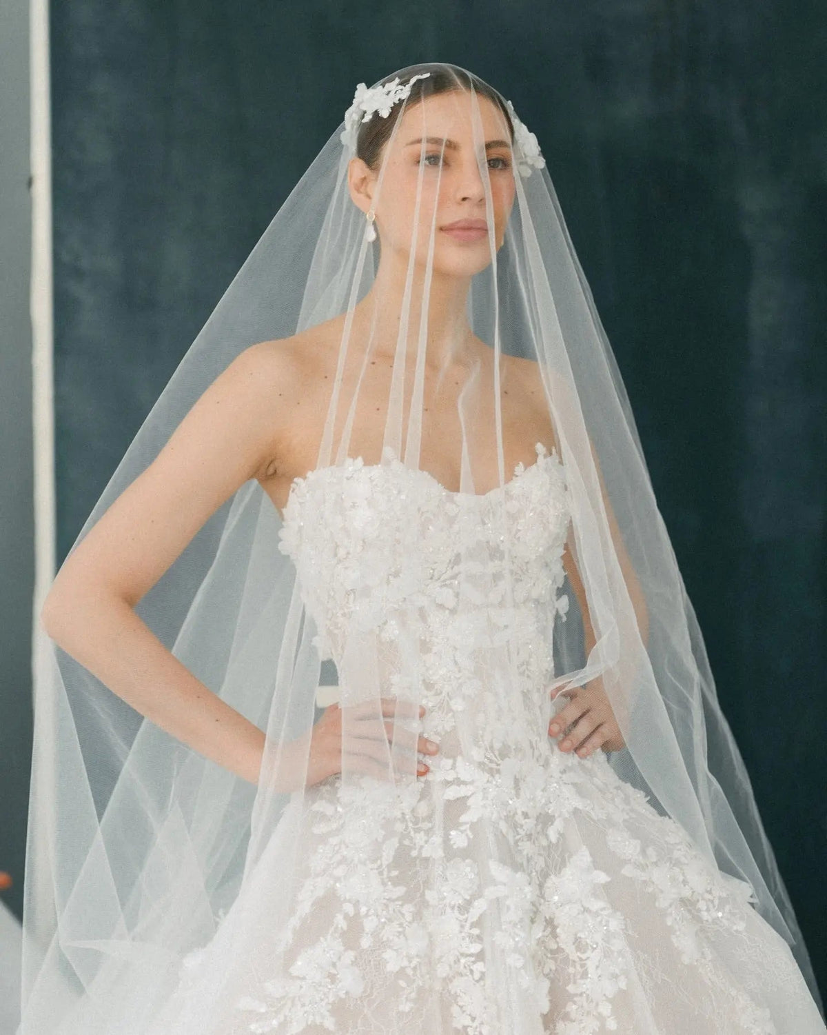 Luxury White Strapless 3D Floral Embroidery Train Wedding Dress ZP150