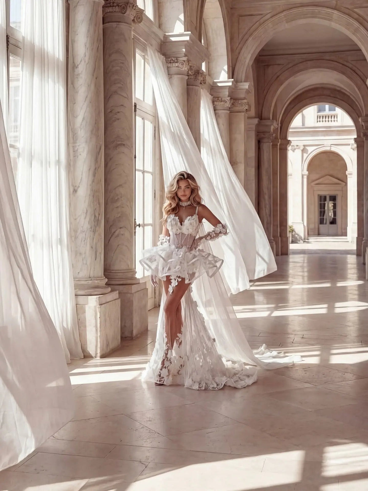 Exquisite Sheer Lace Mermaid Wedding Dresses with Structured 3D Flowers ZP020