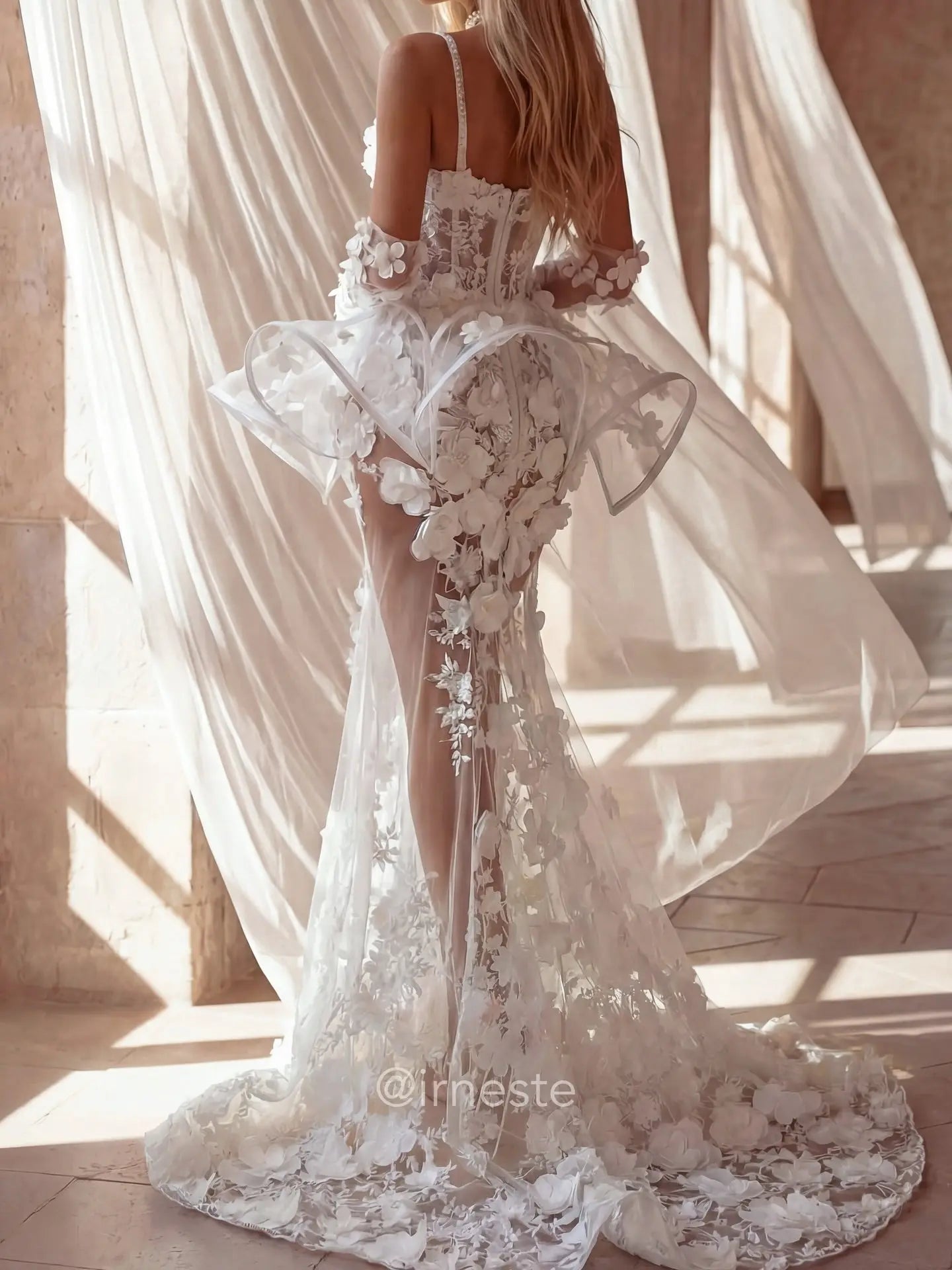 Exquisite Sheer Lace Mermaid Wedding Dresses with Structured 3D Flowers ZP020