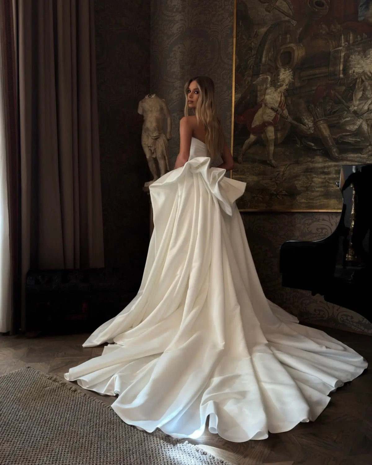 Luxury White Strapless Ruched Satin Ball Gown Wedding Dress ZP099 - View 4 | VelvetHem