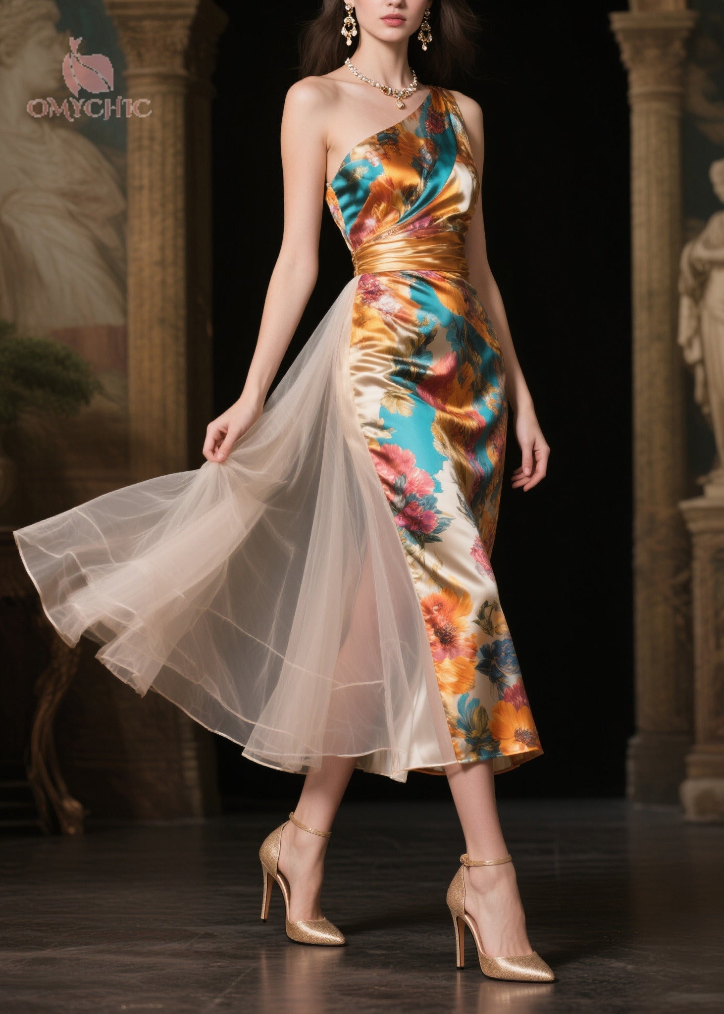 Italian One Shoulder Patchwork Tulle Vestidos Dresses Summer