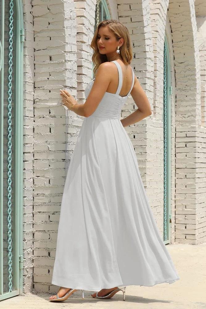 Numbersea Women Halter Chiffon Bridesmaid Dress A-line Long Formal Prom Gown SEA28015 by numbersea