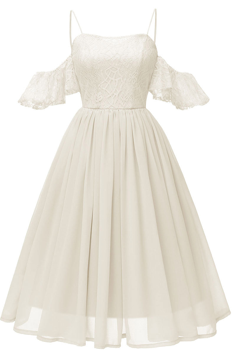 Ivory Off-the-shoulder A-line Prom Dress - Fashionpara