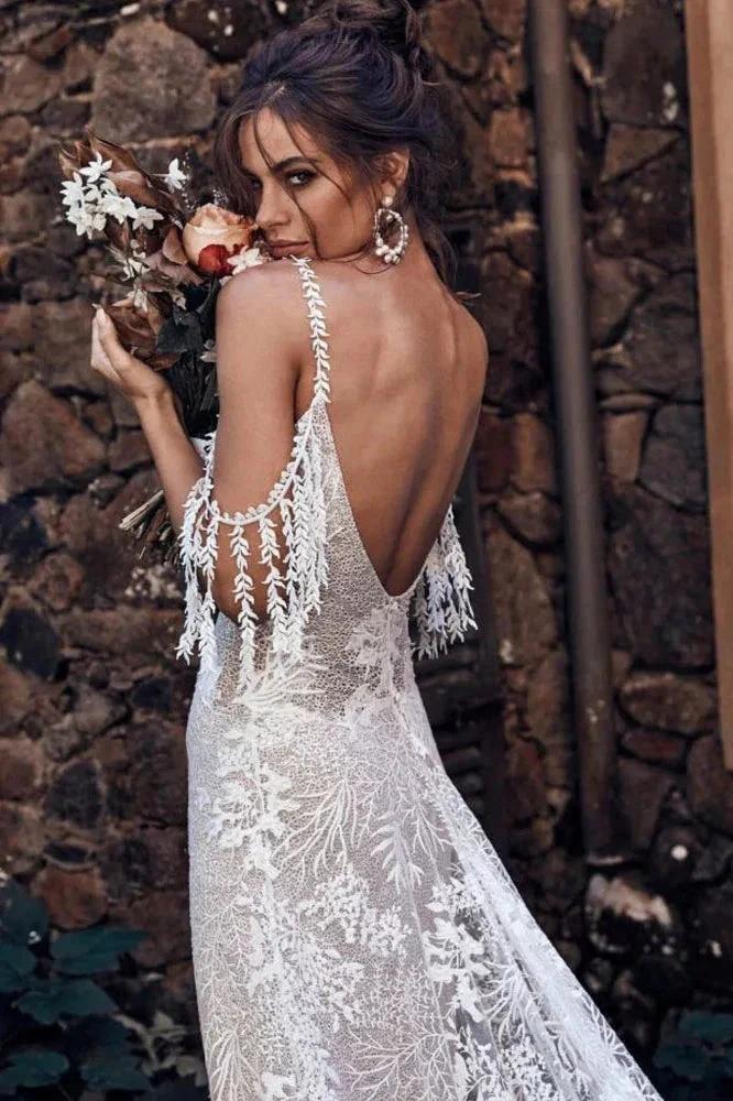 Ivory Bohemian Scoop Neckline Backless Beach Wedding Dress (ZD16147)