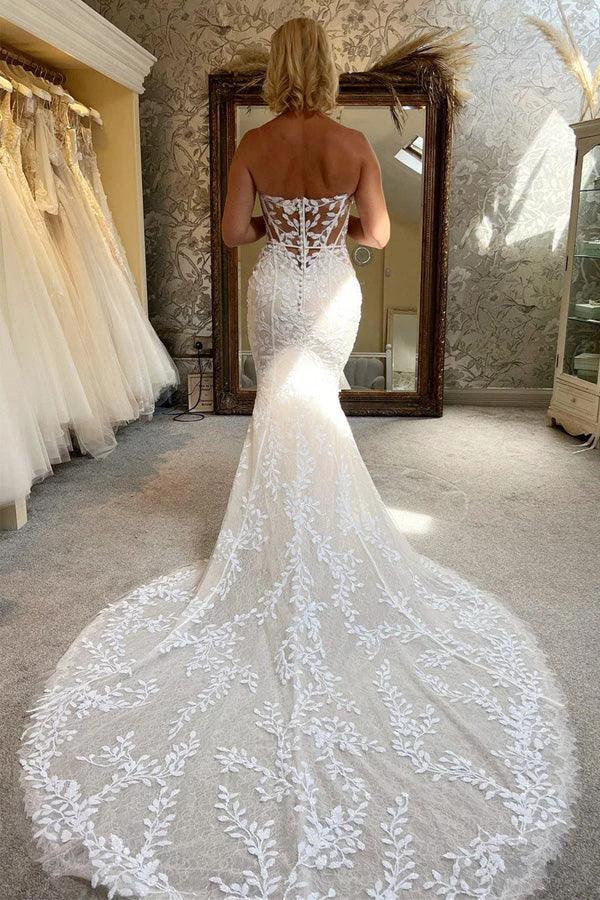Ivory Lace Strapless Mermaid Wedding Dress Lace Bridal Gown (ZD16118)