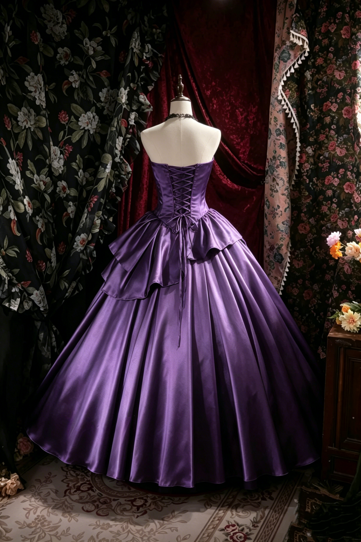 Strapless Purple Satin Prom Dress A-Line Birthday Dress