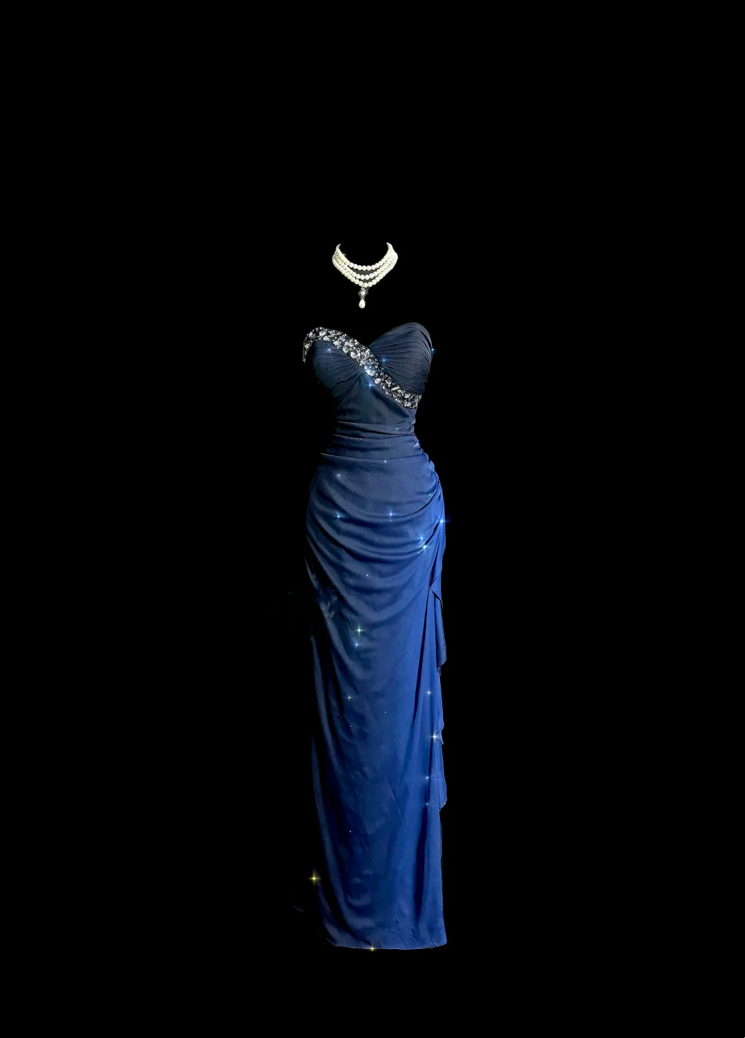 Sweetheart Navy Blue Vintage Prom Dress Beaded Evening Party Dress