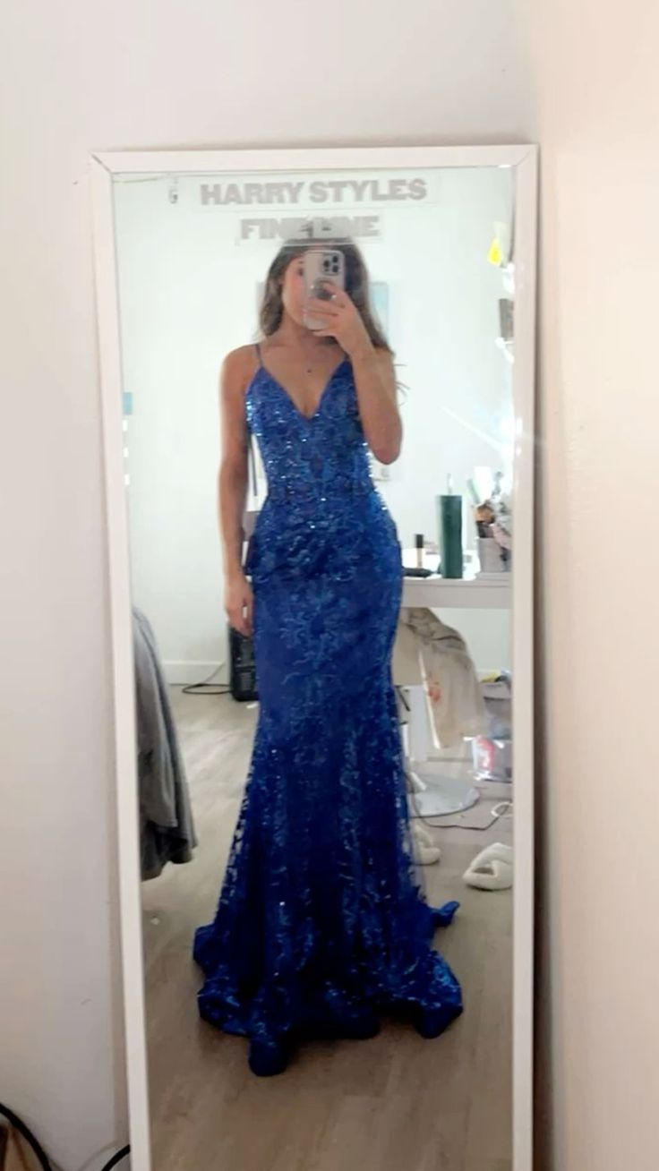 V-Neck Royal Blue Long Prom Dress Formal Graduation Party Dress