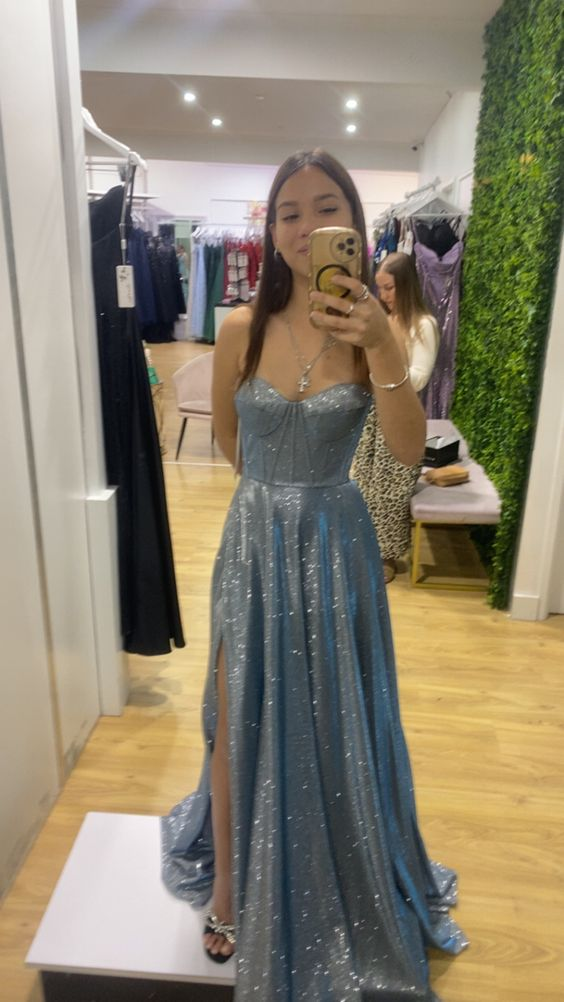 Sparkly Blue A-line Prom Dress,Graduation Dress