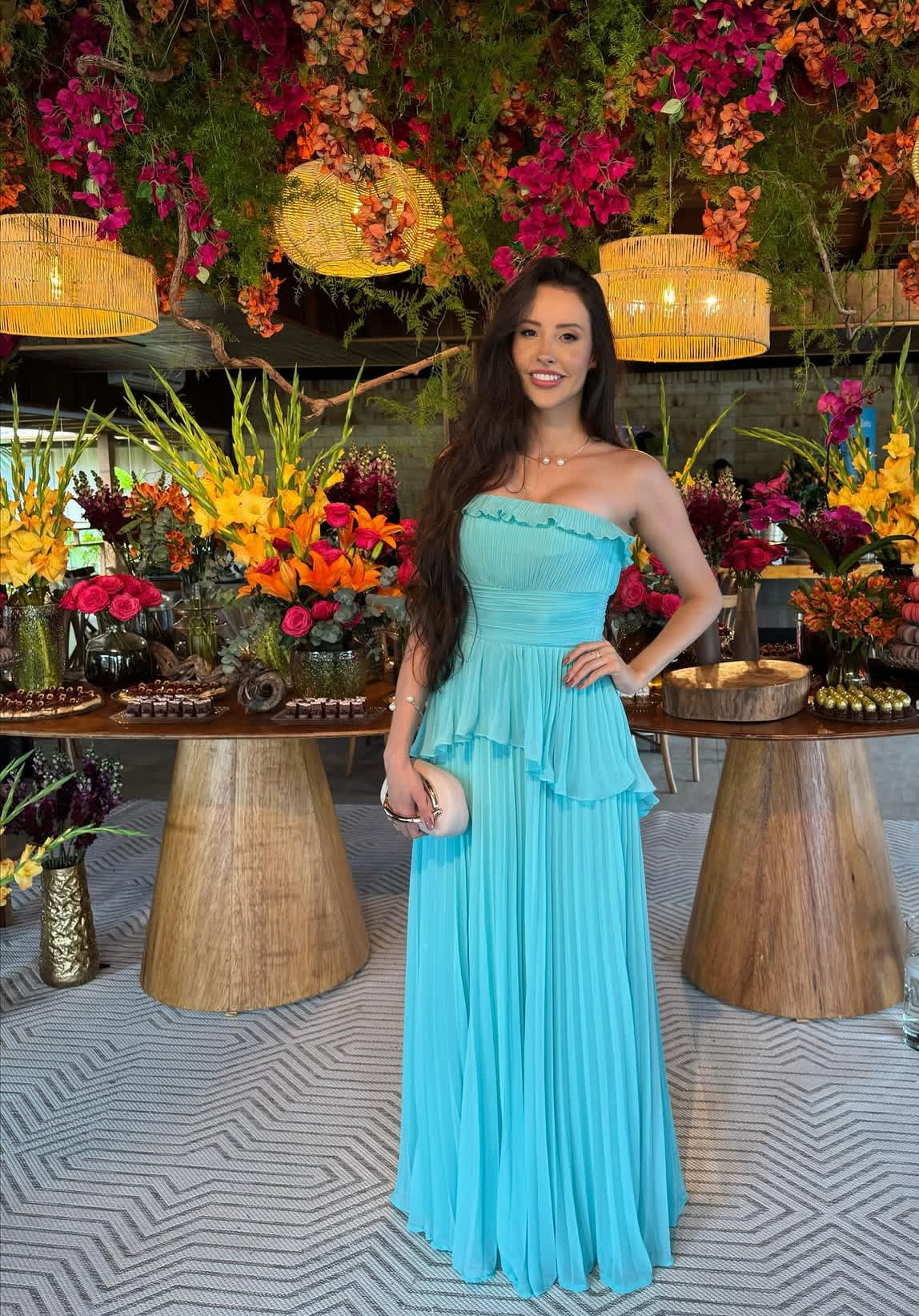 Strapless Blue Pleated Prom Dress Wedding Guest Dress Formal Evening Dress
