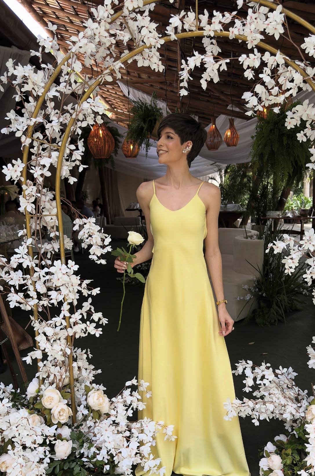 Backless Yellow Long Prom Dress Satin Formal Party Dress Graduation Dress