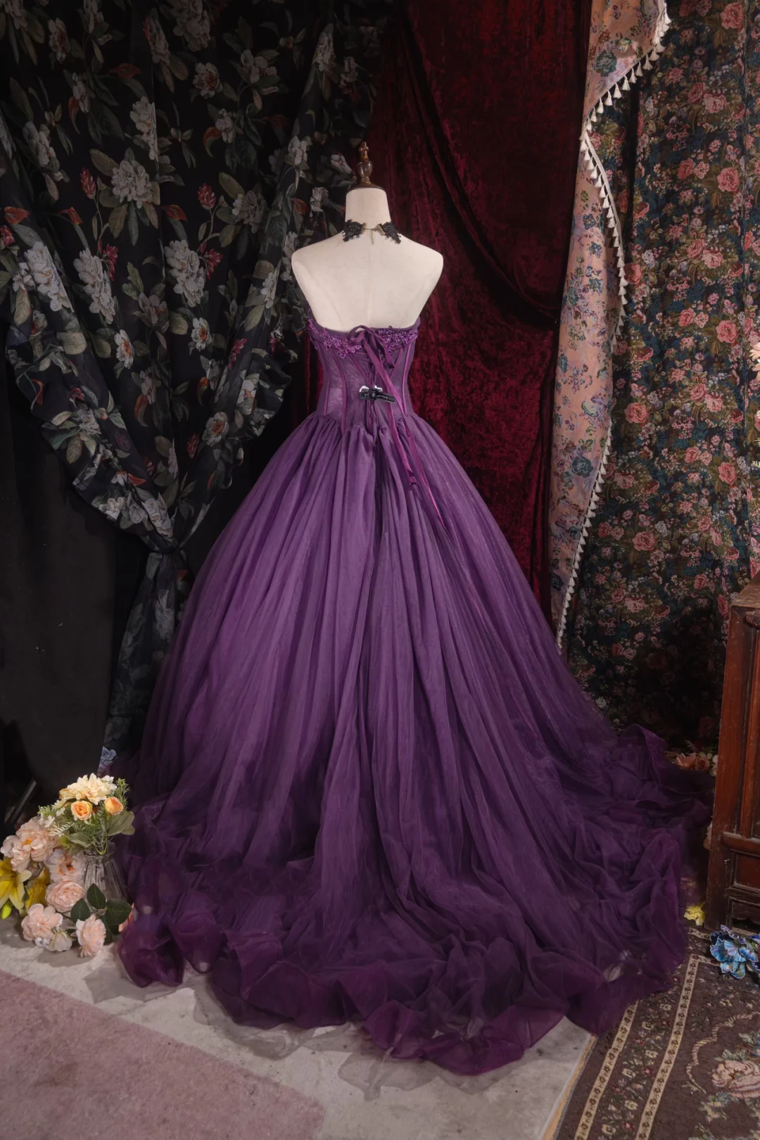 Strapless A-Line Purple Tulle Prom Dress Formal Party Dress Graduation Dress